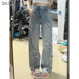 Thumbnail Quần jean dài DADUHEY size lớn ống rộng thoải mái cạp cao ngôi sao thời trang retro đường phố cao cấp kiểu Mỹ 2
