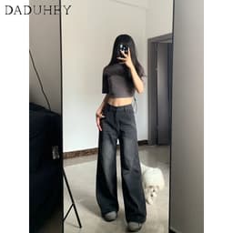 Thumbnail Quần jeans DADUHEY ống rộng cạp cao phong cách đường phố Mỹ cổ điển cao cấp cỡ lớn 1