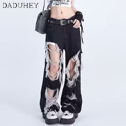 Thumbnail DaDuHey New American Ins High Street Hip Hop Jeans Women's Niche High Waist Loose Wide Leg Pants Trousers 2