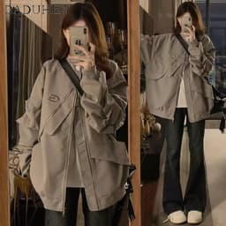 Thumbnail Quần jeans DADUHEY ống loe lưng cao phong cách đường phố Mỹ cao cấp cỡ lớn 4