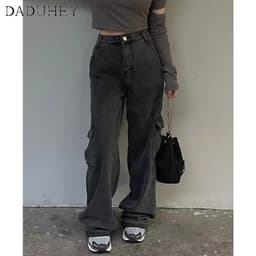 Thumbnail DaDuHey New American Ins High Street Multi-pocket Jeans Niche High Waist Wide Leg Pants plus Size Trousers 3