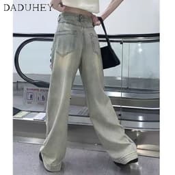 Thumbnail Quần jeans DADUHEY lưng cao phong cách đường phố Mỹ cổ điển thời trang cao cấp 3