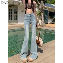 Thumbnail DaDuHey New American Ins High Street Retro Washed Micro-flare Jeans Niche High Waist Wide Leg Pants Trousers 2