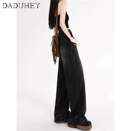 Thumbnail Quần jean DADUHEY cạp cao ống rộng phong cách đường phố Mỹ cổ điển cao cấp cỡ lớn 4