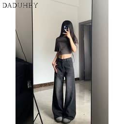 Thumbnail Quần jeans DADUHEY ống rộng cạp cao phong cách đường phố Mỹ cổ điển cao cấp cỡ lớn 3