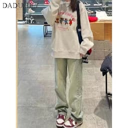 Thumbnail DaDuHey New American Ins High Street Retro Yellow Mud Jeans Niche High Waist Straight Pants plus Size Trousers 3