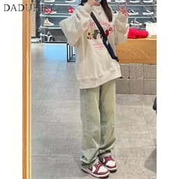 Thumbnail DaDuHey New American Ins High Street Retro Yellow Mud Jeans Niche High Waist Straight Pants plus Size Trousers 2