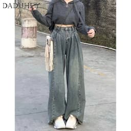 Thumbnail Quần jeans cạp cao ống rộng plus size phong cách đường phố retro 3