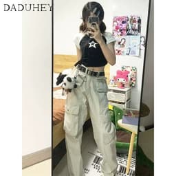 Thumbnail DaDuHey New American Ins High Street Retro Overalls Niche High Waist Wide Leg Pants Large Size Trousers 4