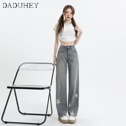Thumbnail DaDuHey New American Ins High Street Retro Star Jeans Niche High Waist Loose Wide Leg Pants plus Size Trousers 2