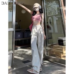 Thumbnail Quần jean DADUHEY phong cách cổ điển đường phố cao cấp Mỹ ống rộng cạp cao cỡ lớn 4