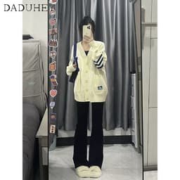 Thumbnail DaDuHey New American Ins High Street Stretch Micro-flare Jeans Niche High Waist Wide Leg Pants plus Size Trousers 4