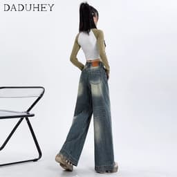 Thumbnail DaDuHey New American Ins High Street Washed Jeans Niche High Waist Loose Wide Leg Pants plus Size Trousers 4