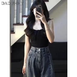 Thumbnail Quần jean DADUHEY ống rộng cạp cao phong cách đường phố Mỹ cổ điển cao cấp cỡ lớn 2