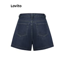Thumbnail Quần short Lovito vải denim màu trơn phong cách thường ngày cho nữ L95ED915 3