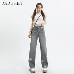Thumbnail DaDuHey New American Ins High Street Retro Star Jeans Niche High Waist Loose Wide Leg Pants plus Size Trousers 4