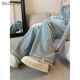 Thumbnail Quần jean dài DADUHEY size lớn ống rộng thoải mái cạp cao thời trang retro đường phố cao cấp kiểu Mỹ 4