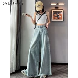 Thumbnail Quần jean DADUHEY ống rộng lưng cao phong cách đường phố Mỹ cổ điển thời trang 4