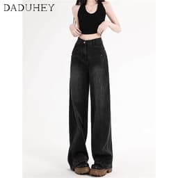 Thumbnail Quần jean DADUHEY cạp cao ống rộng phong cách đường phố Mỹ cổ điển cao cấp cỡ lớn 2