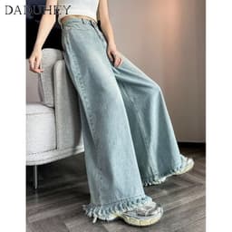 Thumbnail Quần jean DADUHEY ống rộng lưng cao phong cách đường phố Mỹ cổ điển thời trang 3