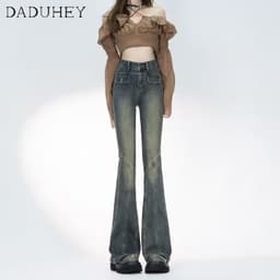 Thumbnail Quần jeans DADUHEY ống rộng lưng cao phong cách đường phố Mỹ cổ điển thời trang cao cấp 1