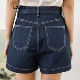 Thumbnail Quần short Lovito vải denim màu trơn phong cách thường ngày cho nữ L95ED915 1