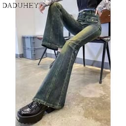 Thumbnail Quần jean dài DADUHEY size lớn ống rộng loe nhẹ cạp cao thời trang retro đường phố cao cấp kiểu Mỹ 3