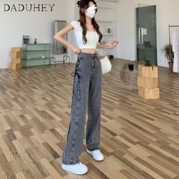 Thumbnail Quần jean dài DADUHEY size lớn ống rộng cạp cao thời trang retro đường phố cao cấp kiểu Mỹ 4