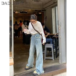 Thumbnail DaDuHey New American Ins High Street Retro Raw Edge Jeans Niche High Waist Loose Wide Leg Pants plus Size Trousers 3