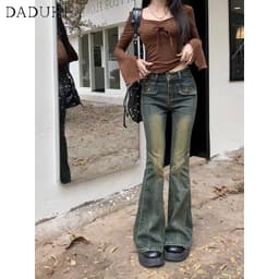 Thumbnail Quần jeans DADUHEY lưng cao ống loe phong cách đường phố Mỹ cao cấp cỡ lớn 1