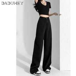 Thumbnail Quần jeans DADUHEY ống rộng lưng cao phong cách đường phố Mỹ cổ điển cao cấp cỡ lớn 2