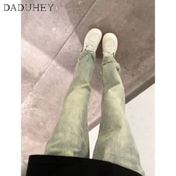 Thumbnail DaDuHey New American Ins High Street Retro Jeans Niche High Waist Elastic Straight Pants plus Size Trousers 4