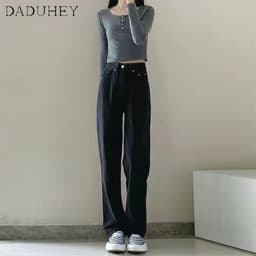 Thumbnail DaDuHey New American Ins High Street Thin Jeans Niche High Waist Loose Wide Leg Pants plus Size Trousers 4