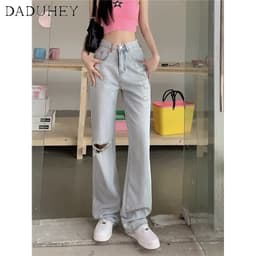 Thumbnail Quần jean DADUHEY thường ngày size lớn ống rộng thoải mái cạp cao thời trang retro đường phố cao cấp kiểu Mỹ 4