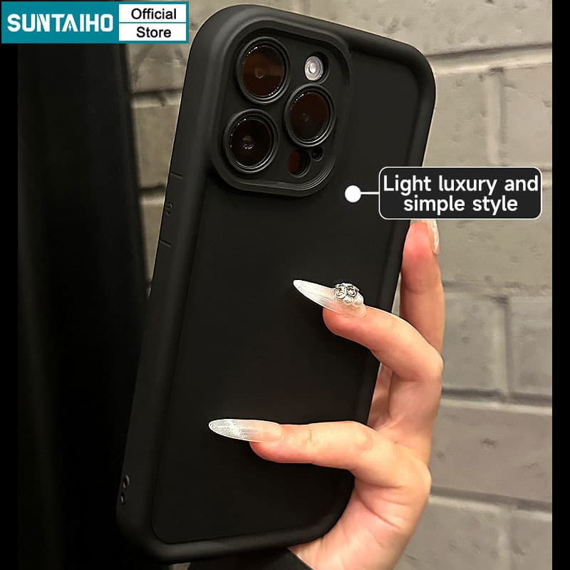 Ảnh Suntaiho Ốp Lưng iPhone Thời Trang Đơn Giản Màu Trơn đen Ốp Điện Thoại Silicon Mềm Làm Dày Chống Sốc Cho Iphone 16 15 14 13 12 11 Pro Max IP 7 8 Plus Iphon X XS XR XsMax 2