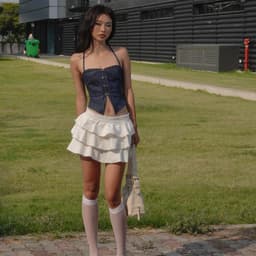 Thumbnail Sizzle Striped Cami Corset - Áo jean sọc corset buộc dây gài nút kim loại 2