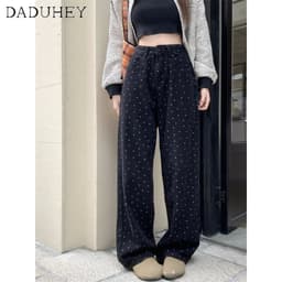 Thumbnail DaDuHey American Ins High Street Spotted Jeans Niche High Waist Loose Wide Leg Pants plus Size Trousers 2