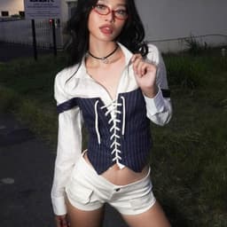 Thumbnail Sizzle Striped Gilet Top - Áo ghile jean sọc xỏ dây 4