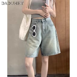 Thumbnail DaDuHey New American ins high street retro denim shorts niche high waist loose wide leg pants hot pants 2