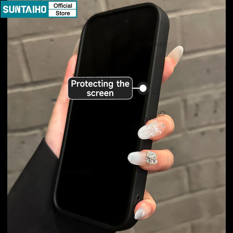 Ảnh Suntaiho Ốp Lưng iPhone Thời Trang Đơn Giản Màu Trơn đen Ốp Điện Thoại Silicon Mềm Làm Dày Chống Sốc Cho Iphone 16 15 14 13 12 11 Pro Max IP 7 8 Plus Iphon X XS XR XsMax 4