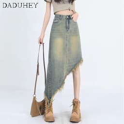 Thumbnail DaDuHey New American Ins High Street Retro Denim Skirt Niche High Waist A- Line Skirt plus Size Long Skirt 2