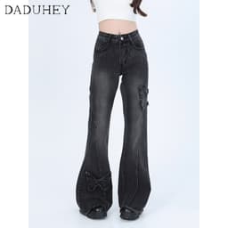 Thumbnail DaDuHey New American Style Ins High Street Micro-flare Jeans Niche High Waist Wide Leg Pants plus Size Trousers 3