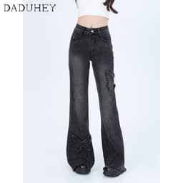 Thumbnail DaDuHey New American Style Ins High Street Micro-flare Jeans Niche High Waist Wide Leg Pants plus Size Trousers 2