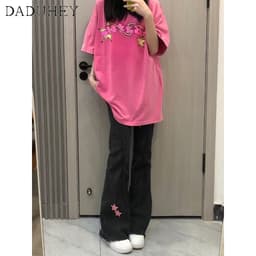 Thumbnail DaDuHey New Korean Version of Pink Star Jeans Women's High-waisted Flared Pants Niche plus Size Trousers 3