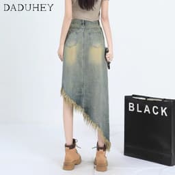 Thumbnail DaDuHey New American Ins High Street Retro Denim Skirt Niche High Waist A- Line Skirt plus Size Long Skirt 3