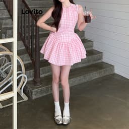 Thumbnail Lovito Đầm trước dây buộc nơ kẻ sọc thường ngày dành cho nữ L177AD881 2