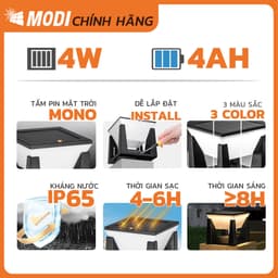 Thumbnail Đèn Trụ Cổng Năng Lượng Mặt Trời MODI SOLAR, Đèn LED Hàng Rào Sân Vườn Ngoài Trời Chống Nước 3