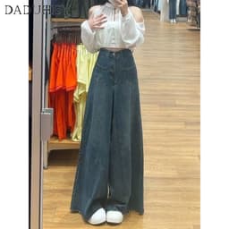 Thumbnail DaDuHey New American Ins High Street Retro Jeans Niche High Waist Wide Leg Pants plus Size Trousers 4