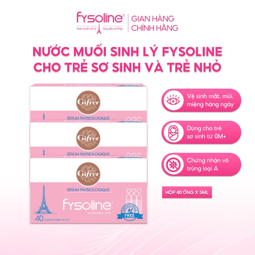 Ảnh Nước muối sinh lý Fysoline Pháp - Vệ sinh mắt, mũi, miệng cho bé hàng ngày - Hộp 40 ống x 5ml 1