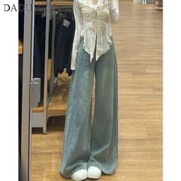 Thumbnail Quần jeans DADUHEY lưng cao ống rộng phong cách đường phố Mỹ cổ điển cao cấp cỡ lớn 3